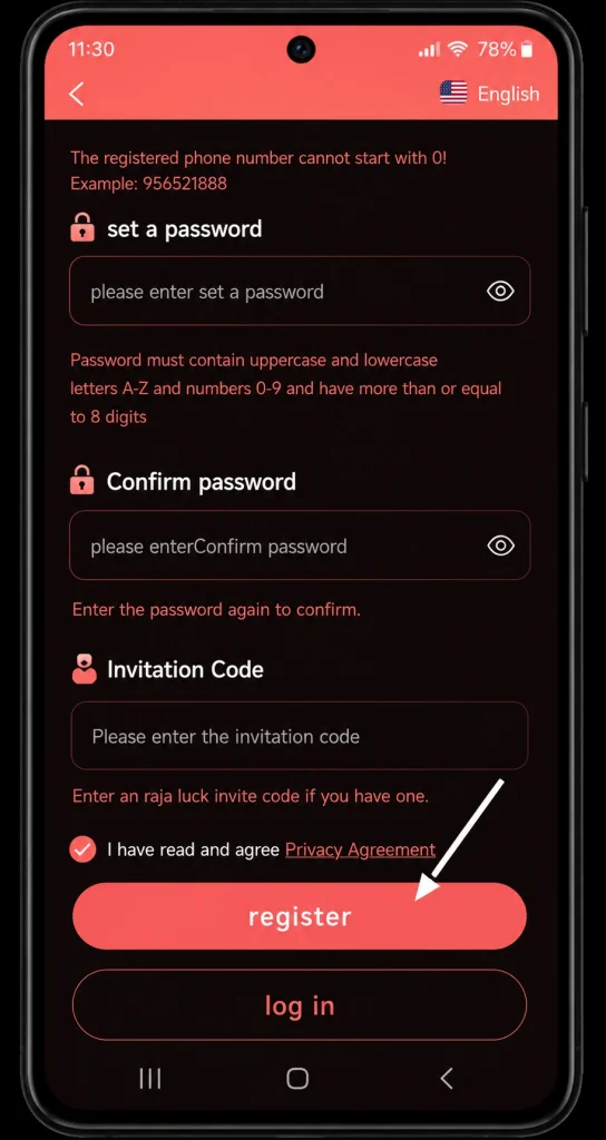 click the raja luck register